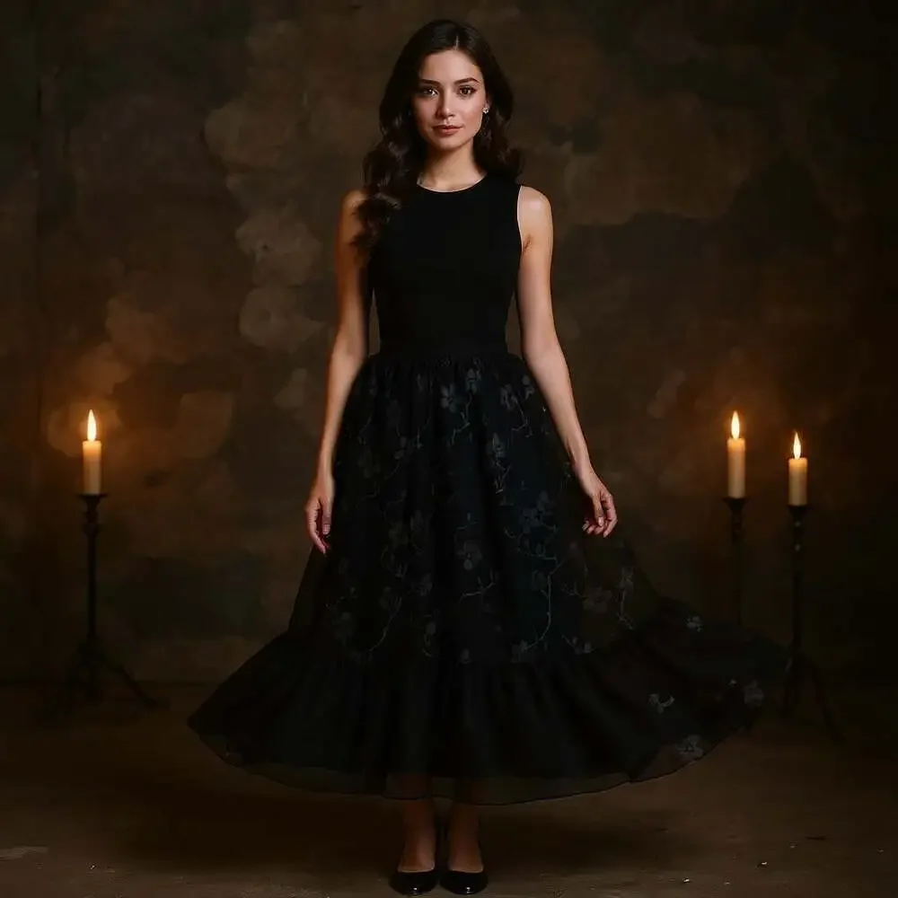 Vintage Spencer Alexis Cherry Blossom Burnout Midi Skirt Black L